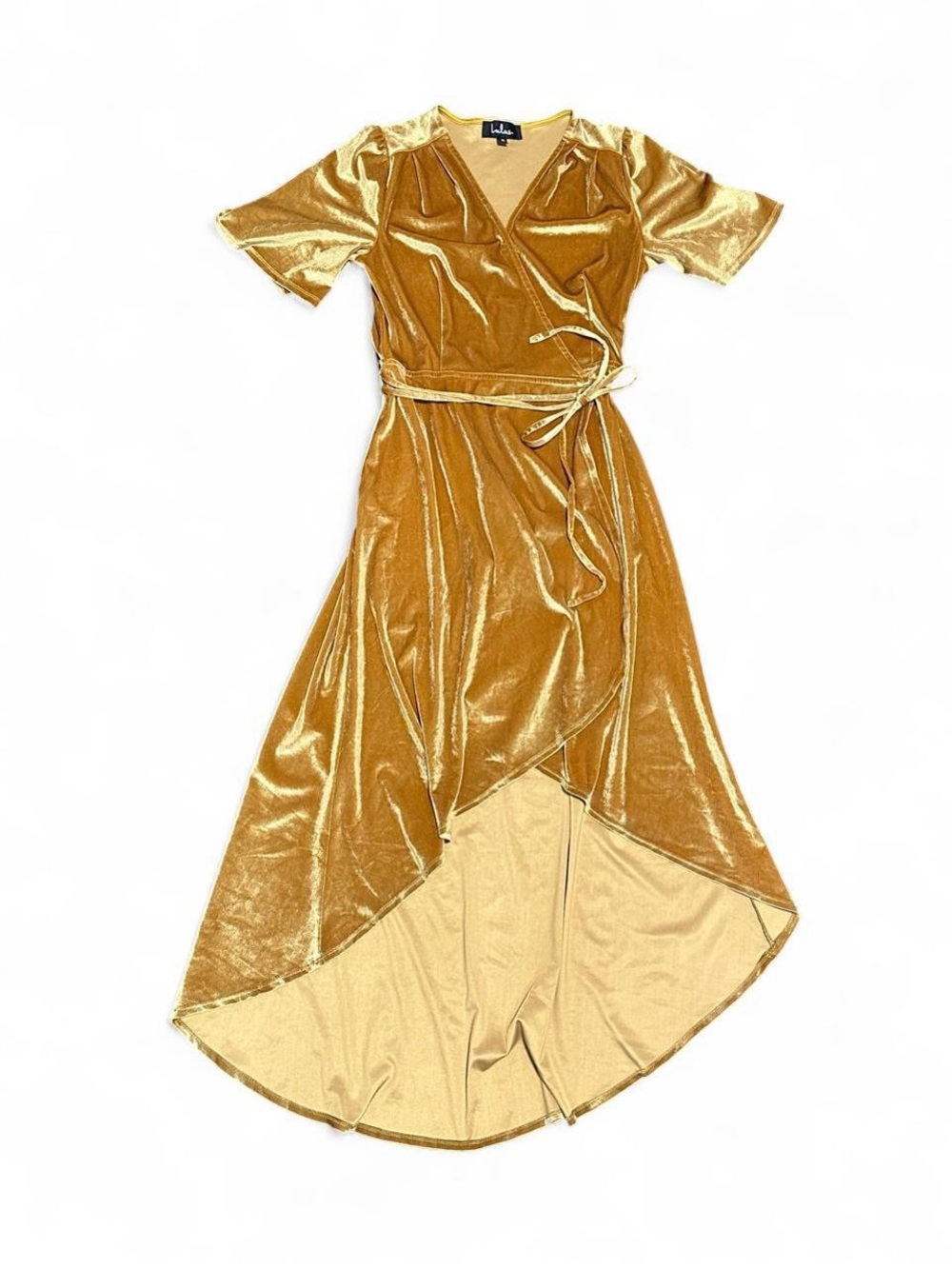 Lulu's Gold Velvet High-Low Wrap Dress